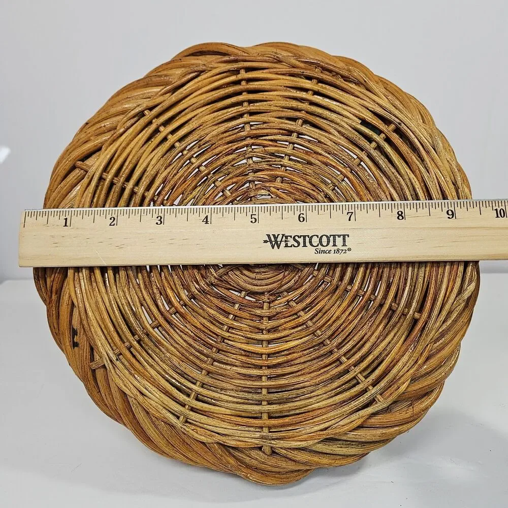Vtg Wicker Basket with Handle Round Honey Willow Primitive Very Sturdy Handmade